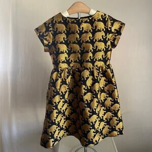 Crewcuts Formal Girls Formal Black Gold Elephants Dress. Size 5. EUC.